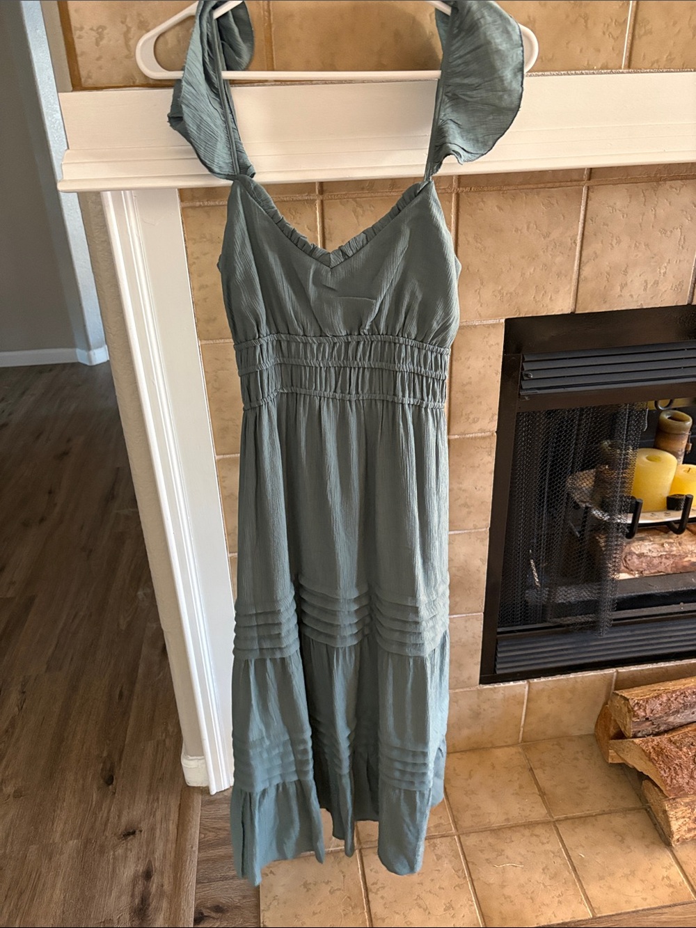 Sleeveless Sage Green Maxi Dress with Tie Straps